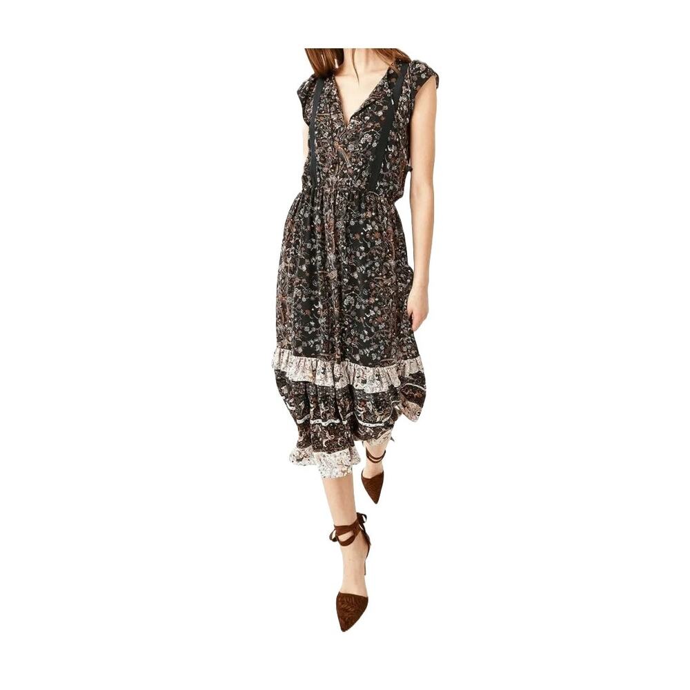 Ulla Johnson Zanna Midnight Silk Floral Tassel Midi Dress Size 2 Small